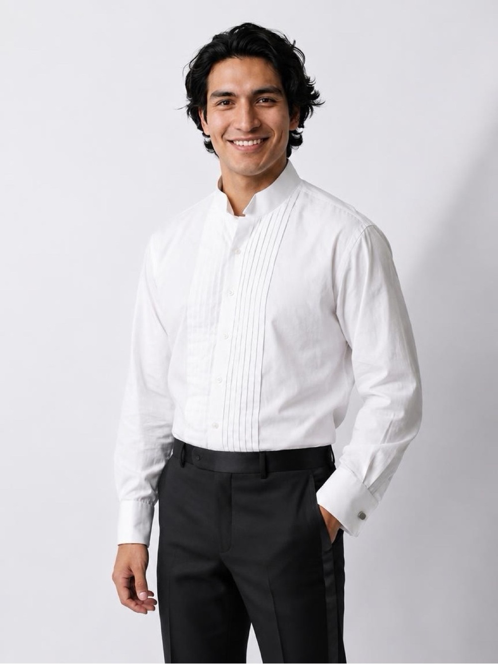 Oscar de la Renta Tuxedo Shirt, French Cuffs, cotton, white, 18.5, 2XL, EUC